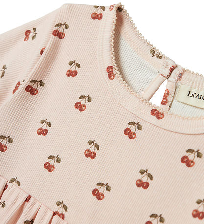 Lil Atelier Kjole - Rib - NmfLavo - Silver Peony m. Kirsebær